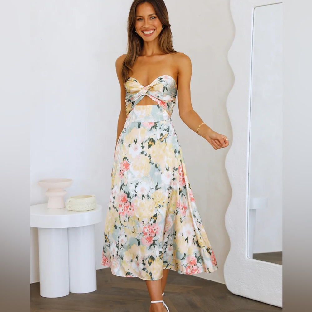 Hello Molly Scenic Drives midi satin floral dress